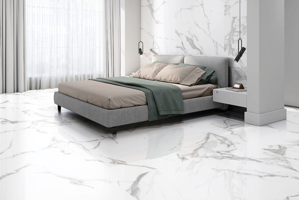 Aquila White Marble effect Porcelain Wall and Floor Tiles