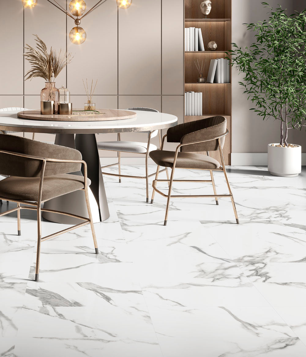 Aquila White Marble effect Porcelain Wall and Floor Tiles